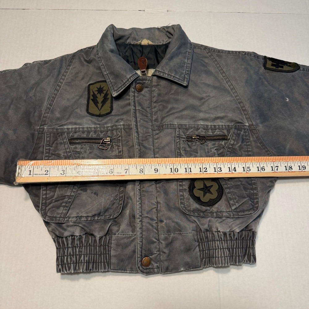 VTG Urban Equipment Kids Gray Nylon Bomber Flight Jacket Distressed Patches - Picture 4 of 10